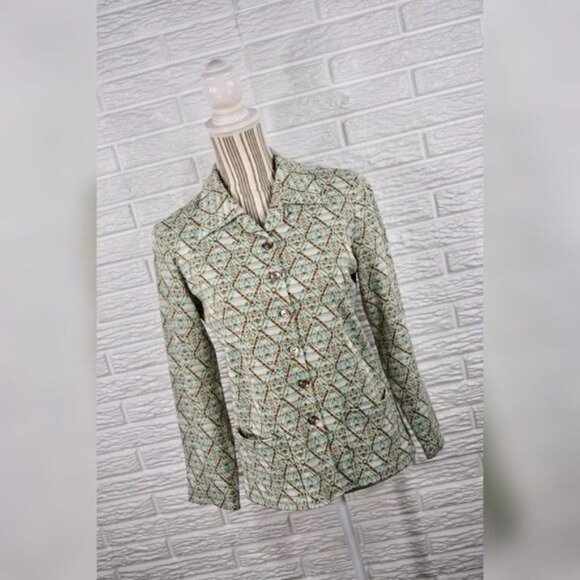 Vintage 60s 70s Lightweight Patterned Collared Jacket Size Small Medium - Picture 1 of 7